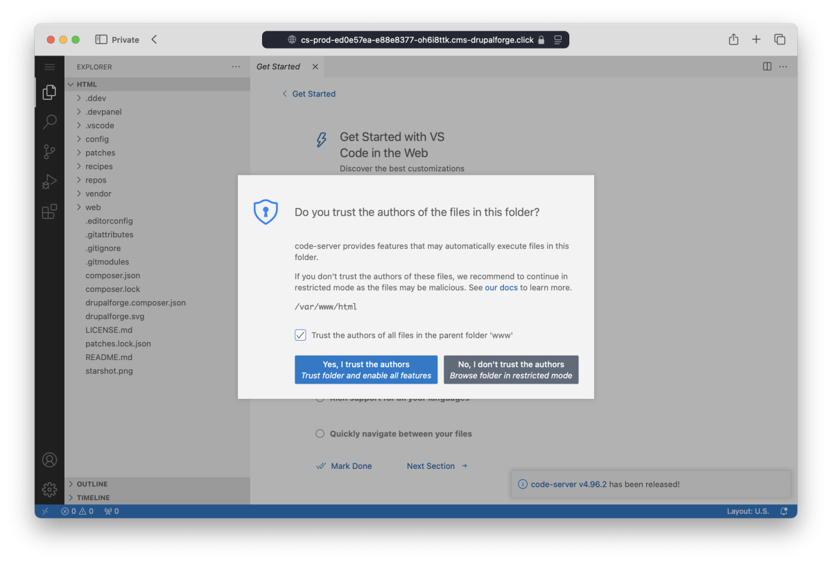 Cloud ID trust dialog