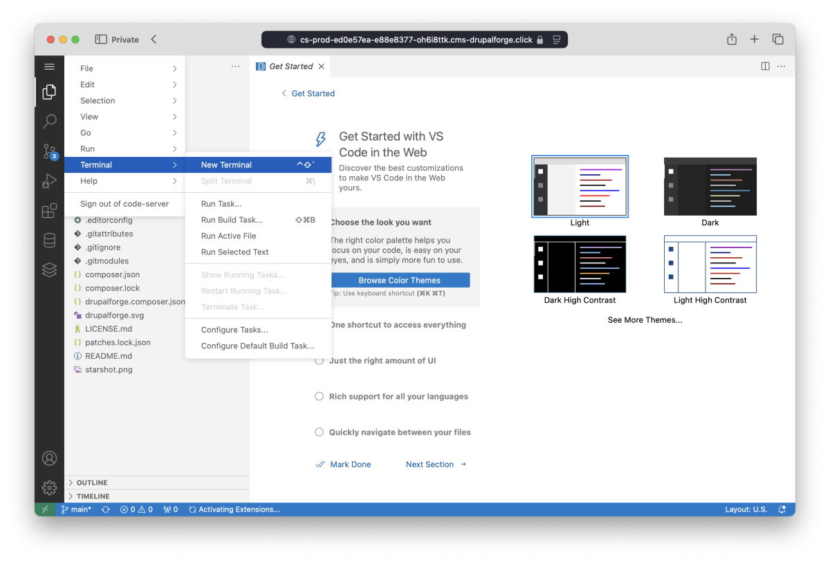 Open a terminal from the IDE menu.