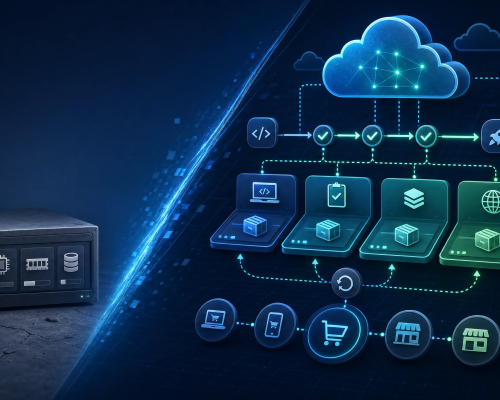Abstract comparison between commodity hosting and modern cloud operations for Shopware teams.