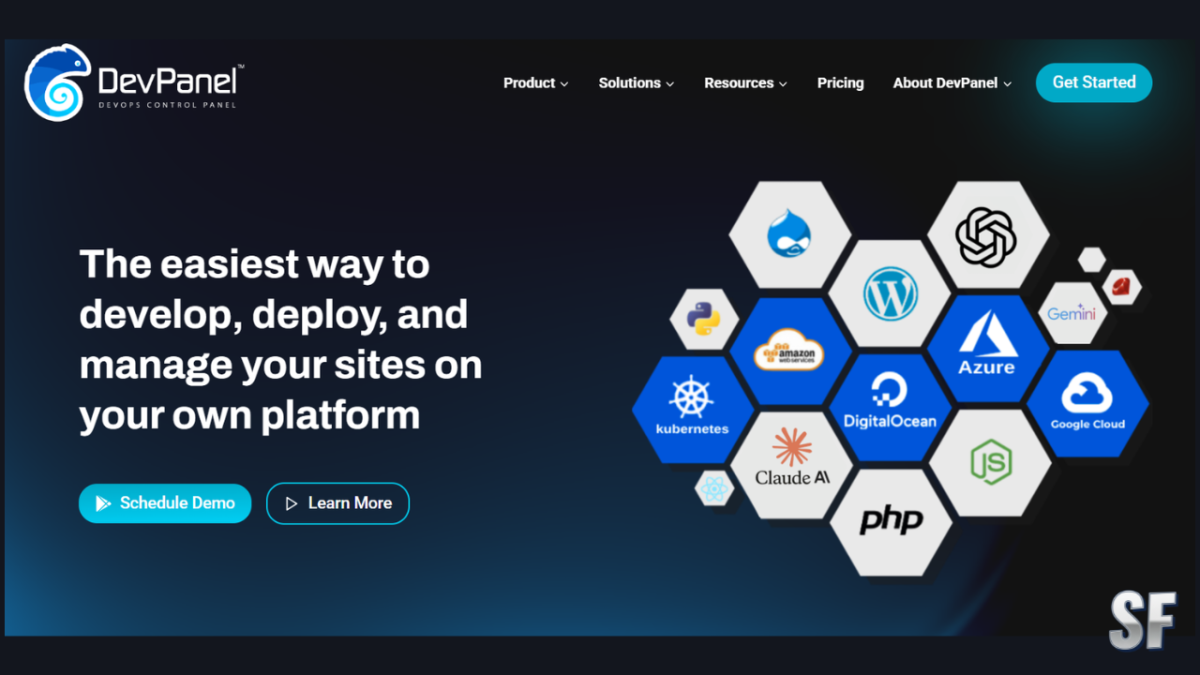 A screenshot of the DevPanel homepage dashboard, showing a clean, professional interface with a high-level overview of active projects, cluster health, and recent deployment activities across multiple cloud providers.