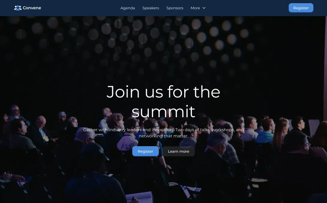 Convene site template screen shot