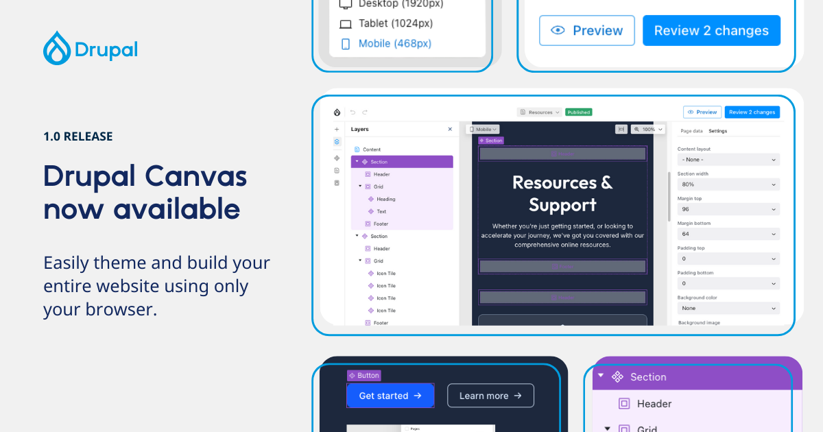 Drupal Canvas brings a visual, component-based page building experience to Drupal.