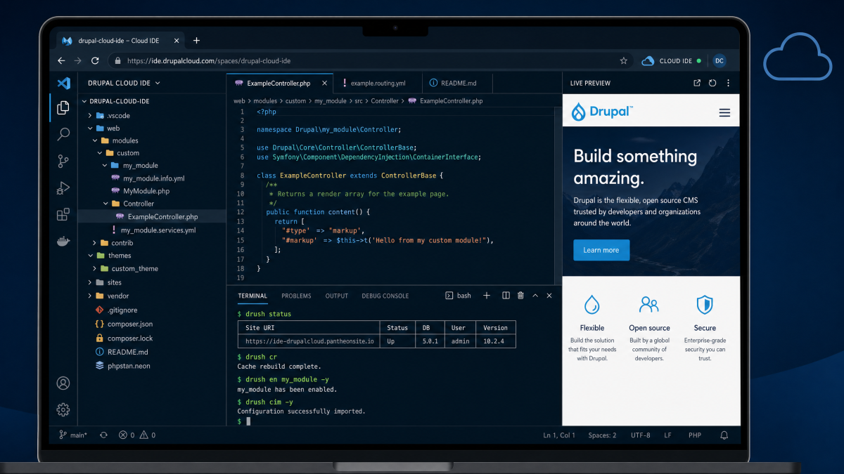 A complete Drupal development environment running entirely in the browser.