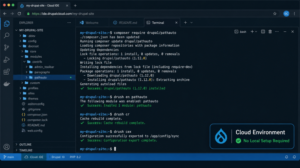A complete Drupal development environment running entirely in the browser.