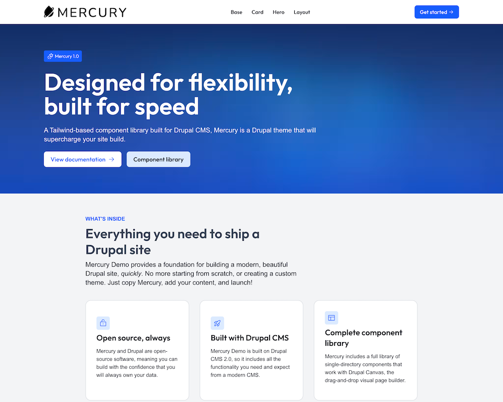 Screen shot of the Mercury Demo site template.