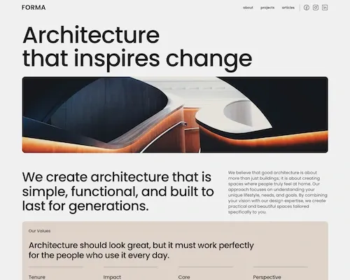 Screen shot of the Forma site template.