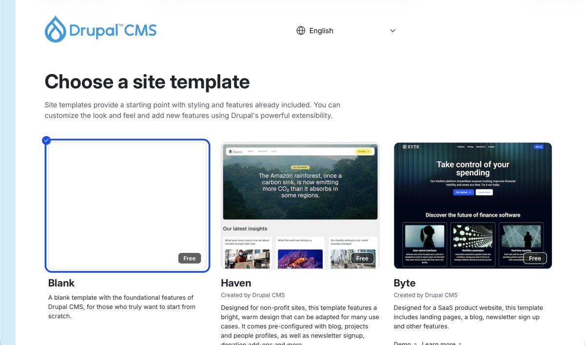 Site template selector