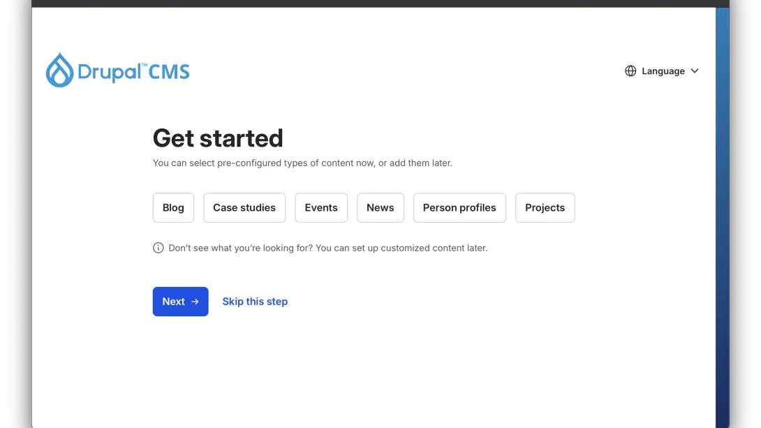 Drupal CMS add-on selector